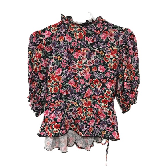 Topshop Floral Front Tie Blouse - Picture 2 of 9